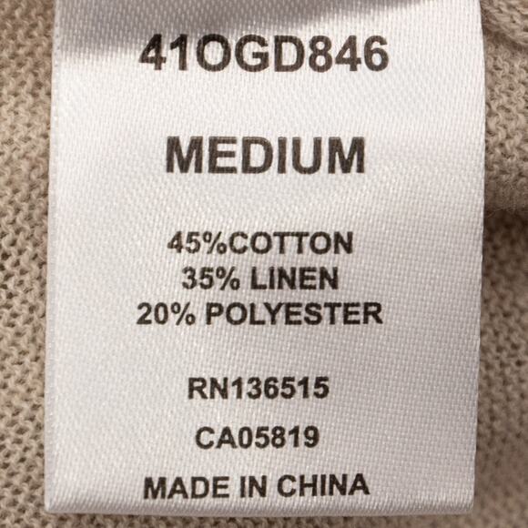 One Grey Day Oatmeal Lightweight Linen Blend V-Neck Sweater Size Medium - Picture 6 of 8